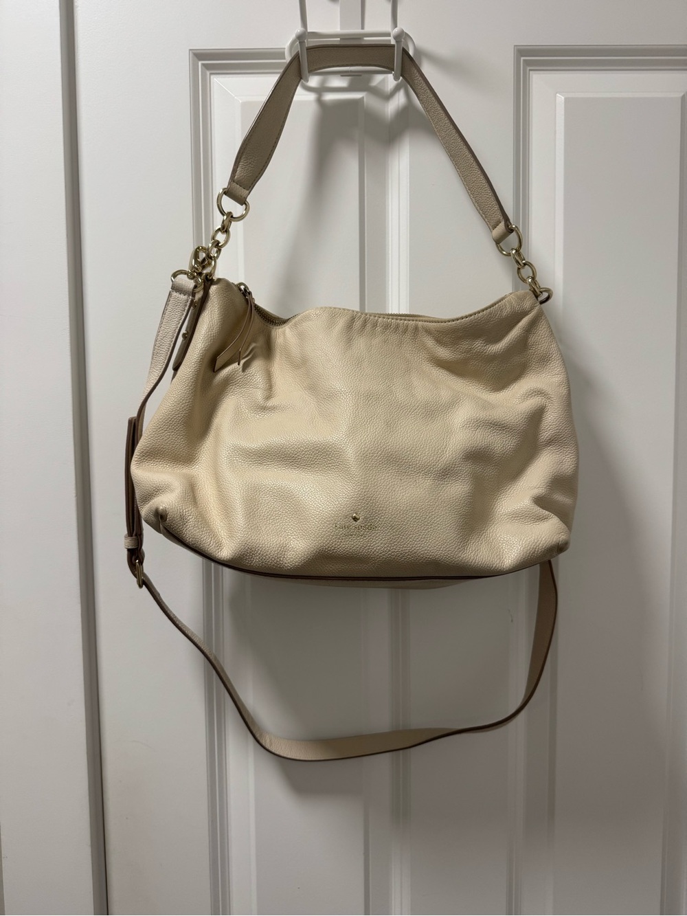 kate spade cream leather shoulder hobo with gold-tone hardware